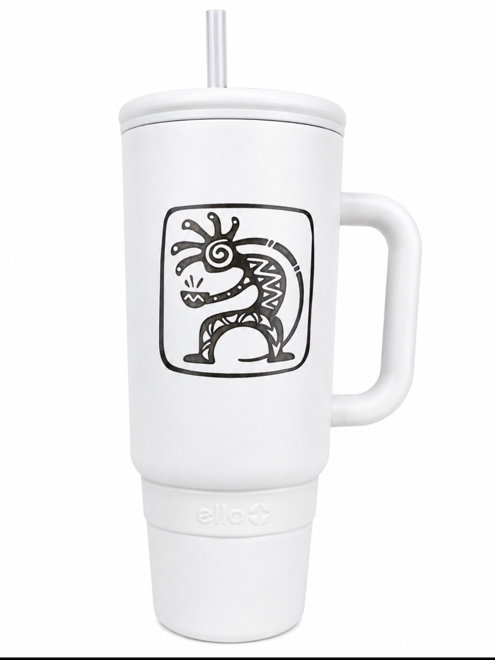 Ello handled tumbler Insulated Travel Mug top Handle Black Tribal Design 40 OZ